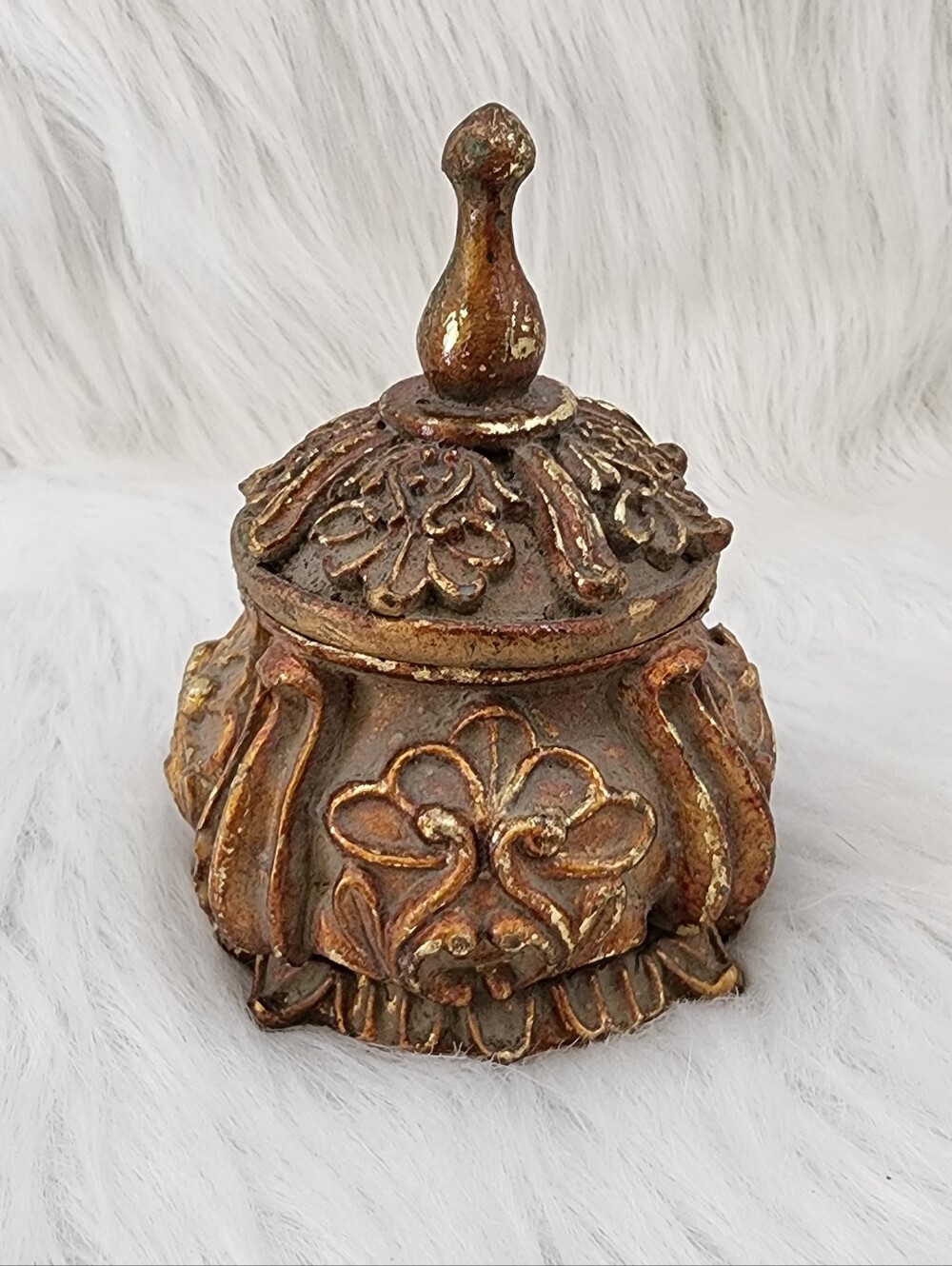 Vintage Gold and Bronze Floral Trinket Box, Jewelry Box, 5"x4"